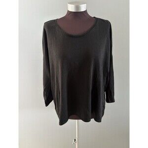 Eileen Fisher Linen Tunic Top Size Large Black Pullover Long Tail Lagenlook